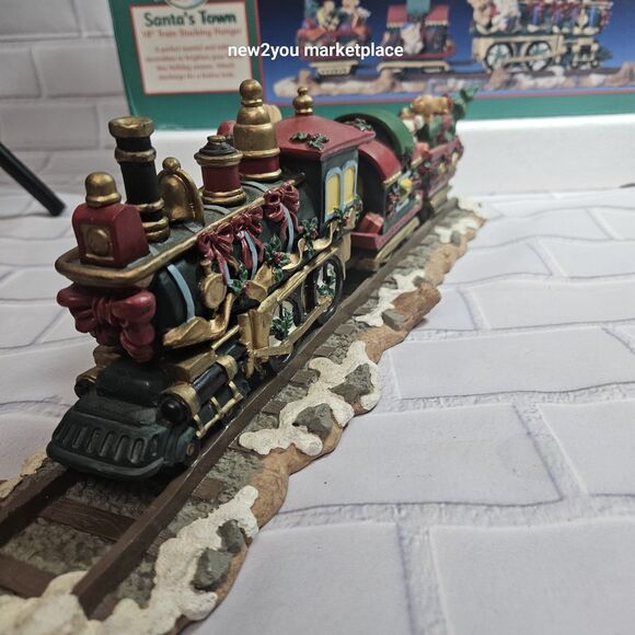 Vintage Christmas Santa's Town 18" Mantle Train 4 Stocking Hanger W/Box Heavy - Picture 10 of 16